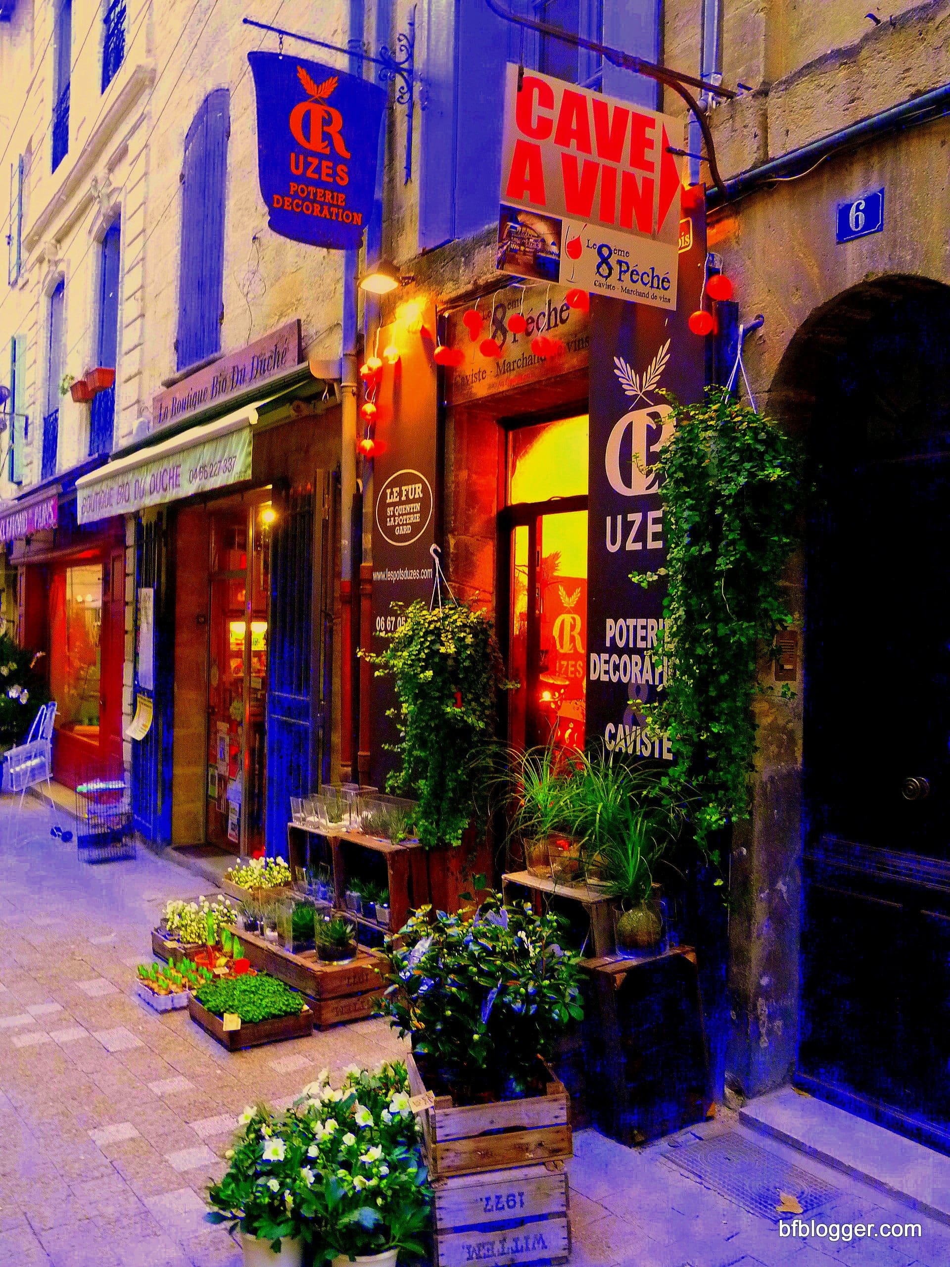 The neighborhood wine store and flower shop is decked for all holiday occasions 