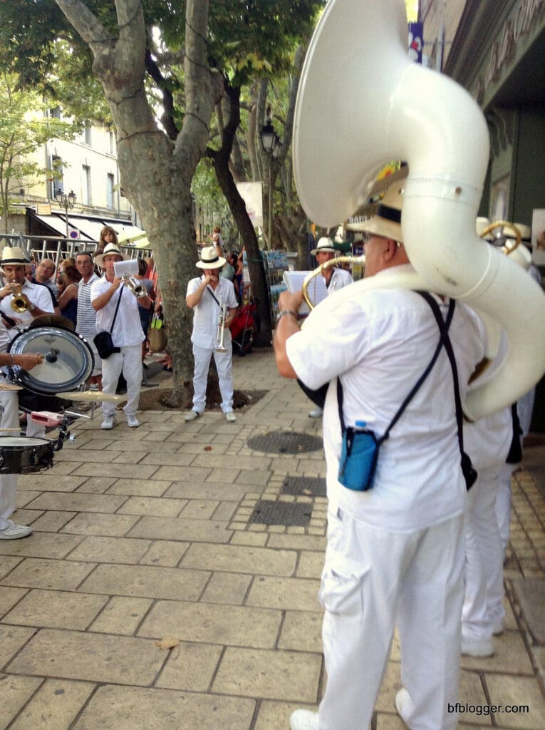 Brass Bands on the sidewalks.