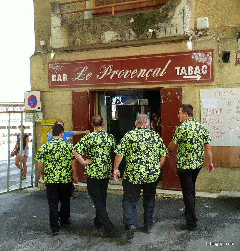 Brass bands heading for the watering hole.