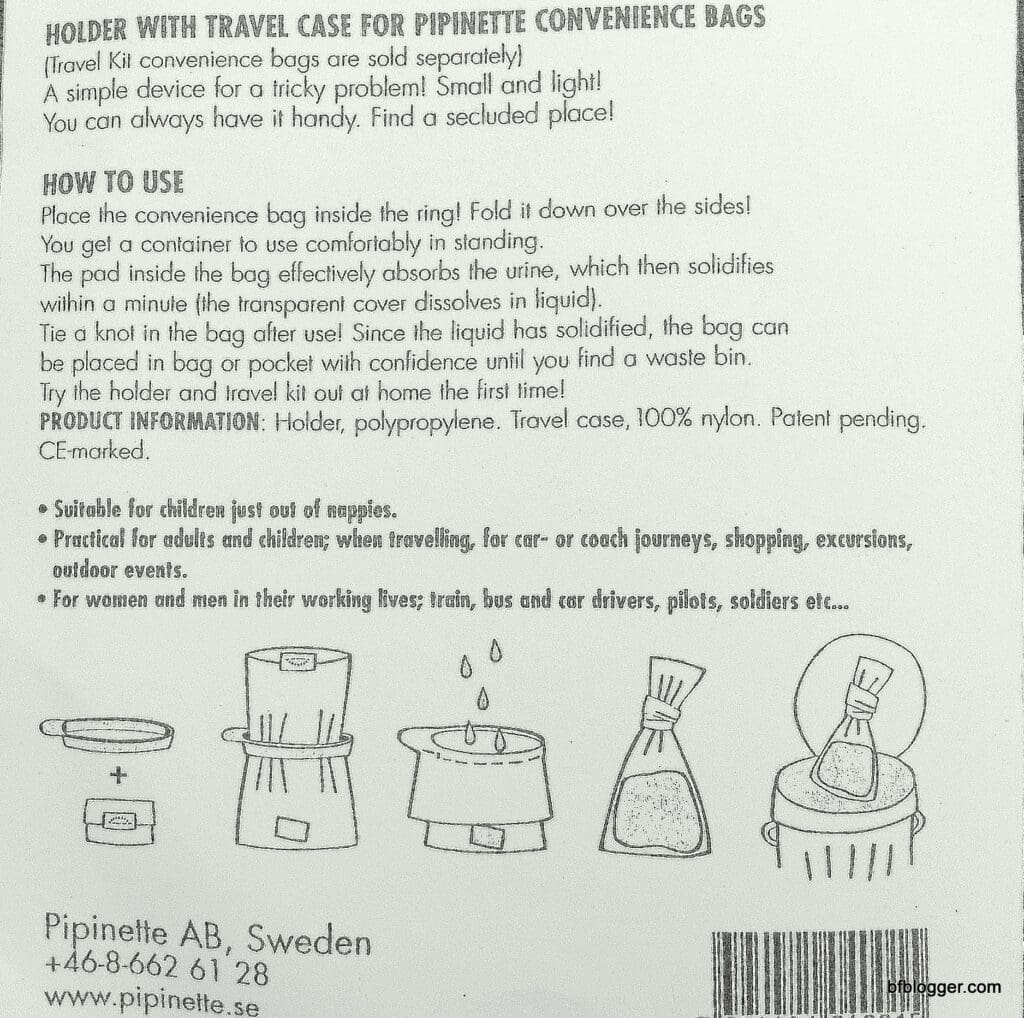 Pipinette Travel Kit instructions and diagram