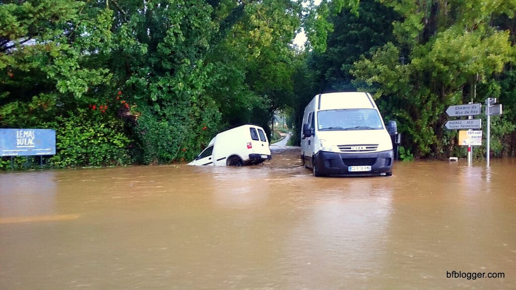 Cars and trucks slid off the roads with torrential downpour