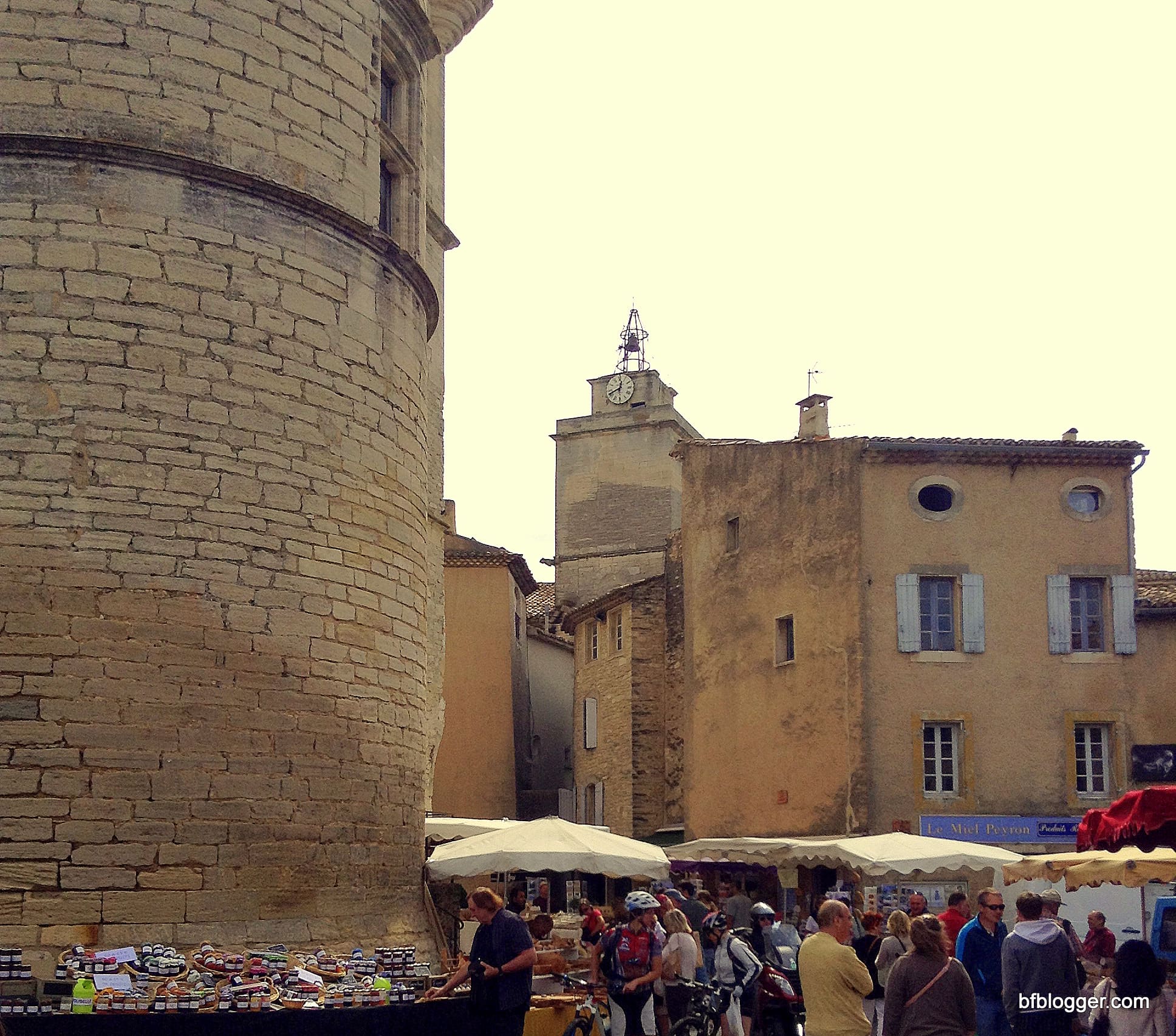 Market day in the village square in Gordes.