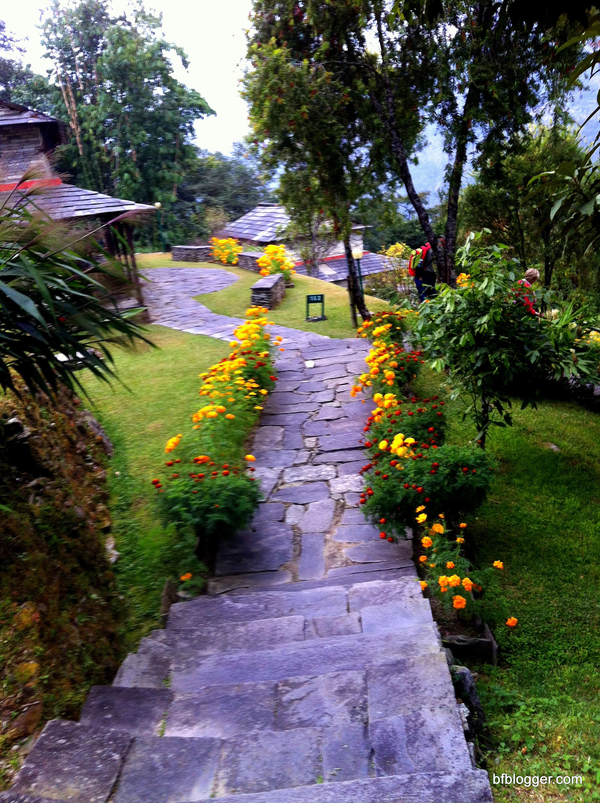 Mountain lodge path to individual cabins