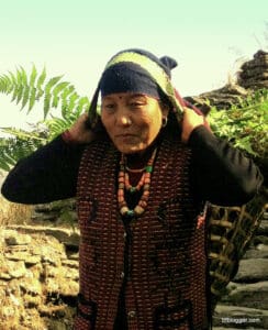 Nepalese woman carrying basket filled with grass