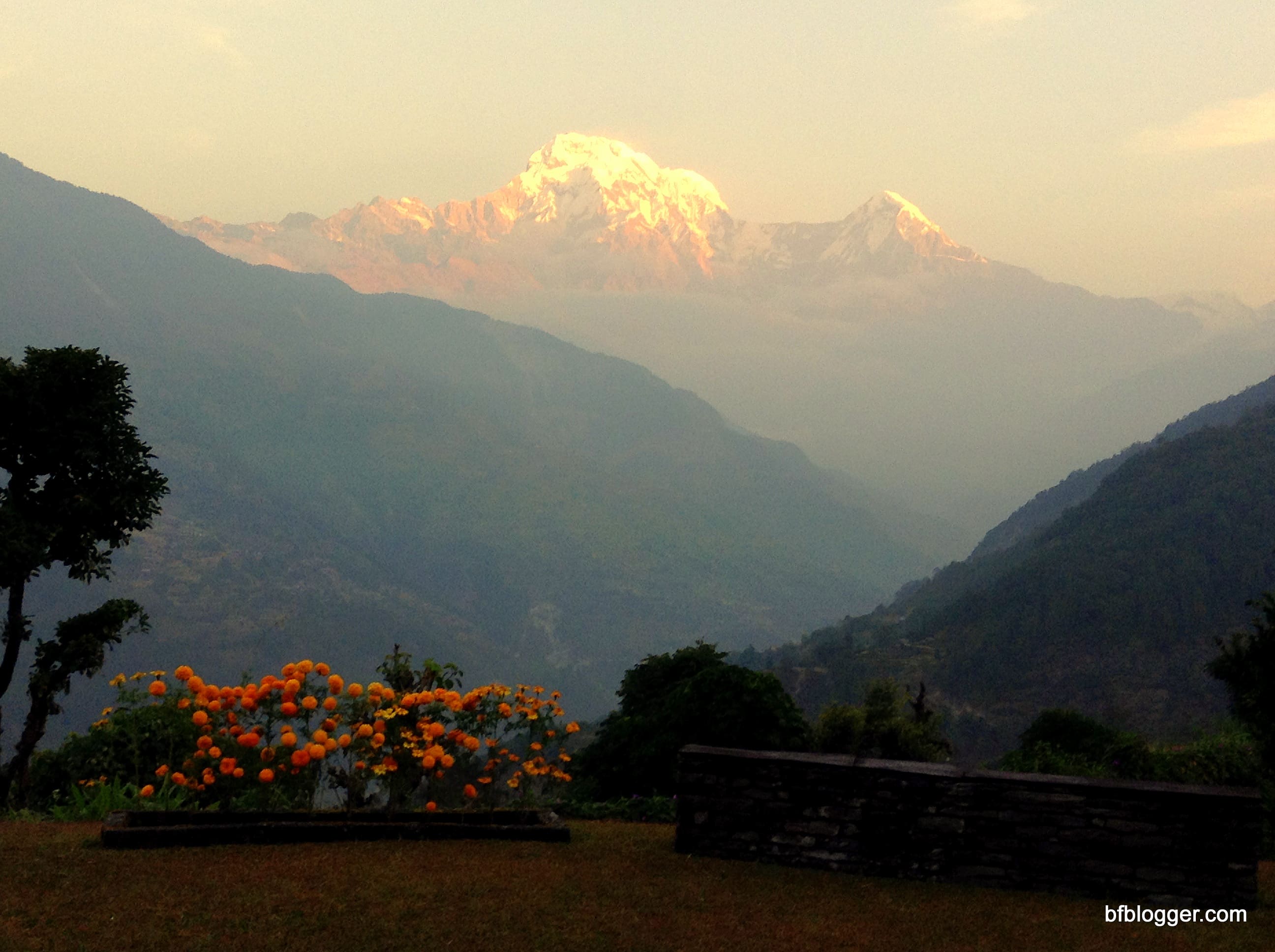 Annapurna mountain range view from my cabin porch 