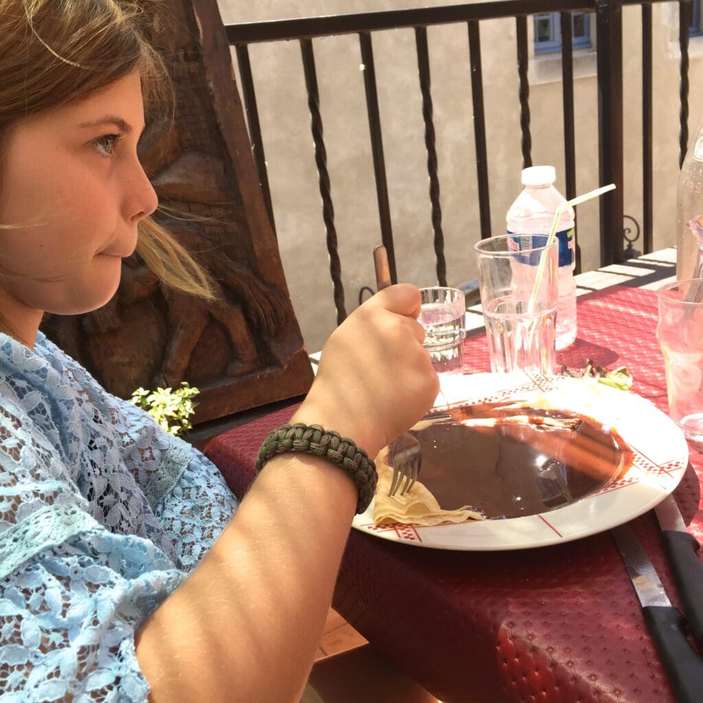 Crepes with chocolate for dessert