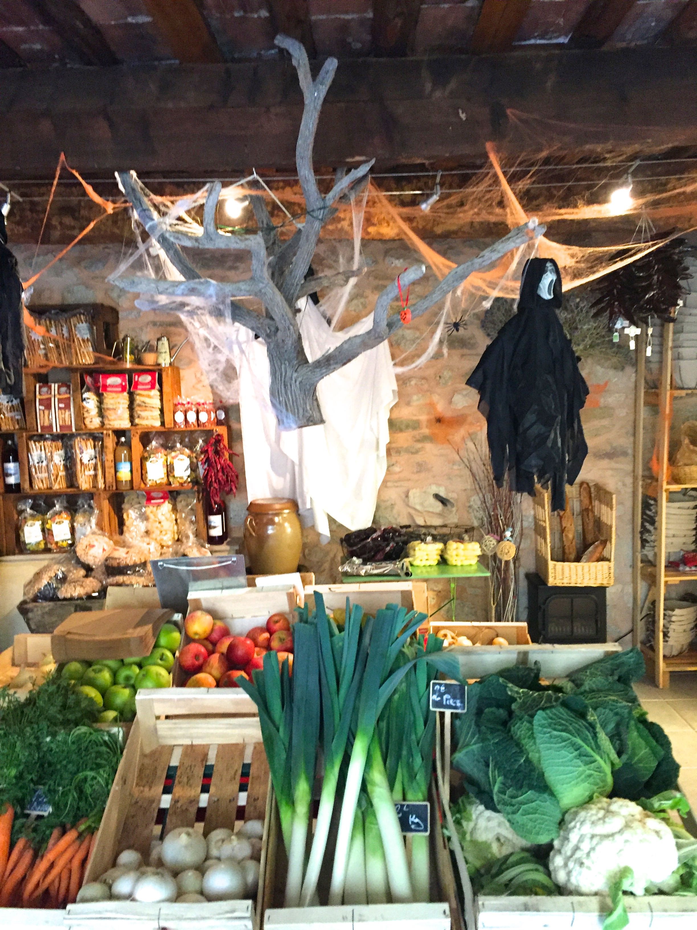 Shop decorated for Fall and Halloween