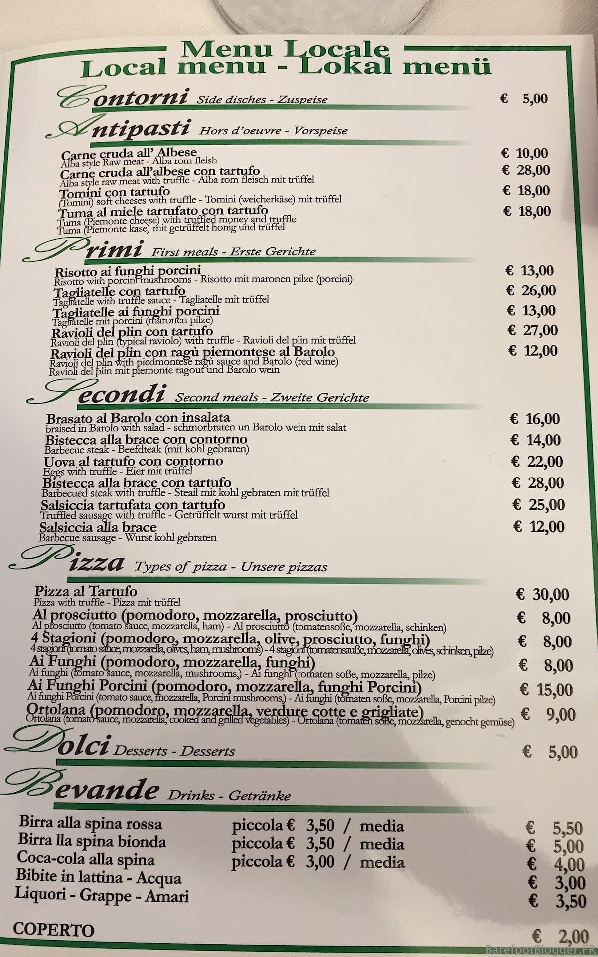 Truffle selection on Alba restaurant menu during the White Truffle Festival 