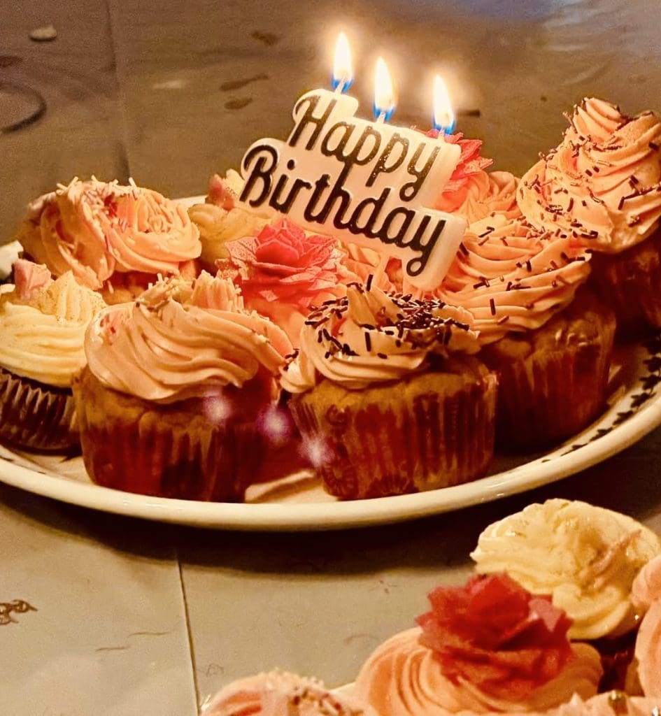 Birthday cupcakes at a tea party celebration near Uzès France