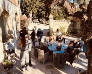 80th birthday tea party on a terrace outside Uzès in the South of France