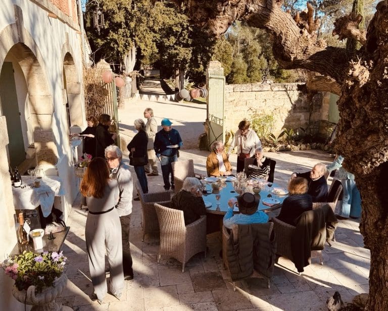 80th birthday tea party on a terrace outside Uzès in the South of France
