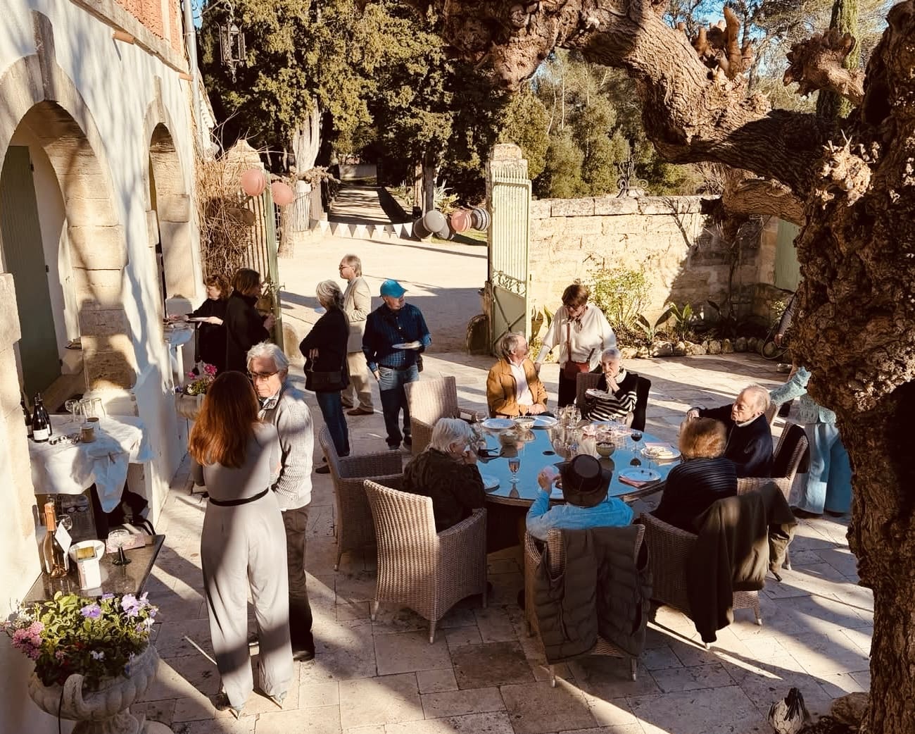 80th birthday tea party on a terrace outside Uzès in the South of France